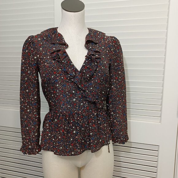 Madewell Star Print Blouse 100% Silk Peplum Wrap Size XSmall - Picture 12 of 15